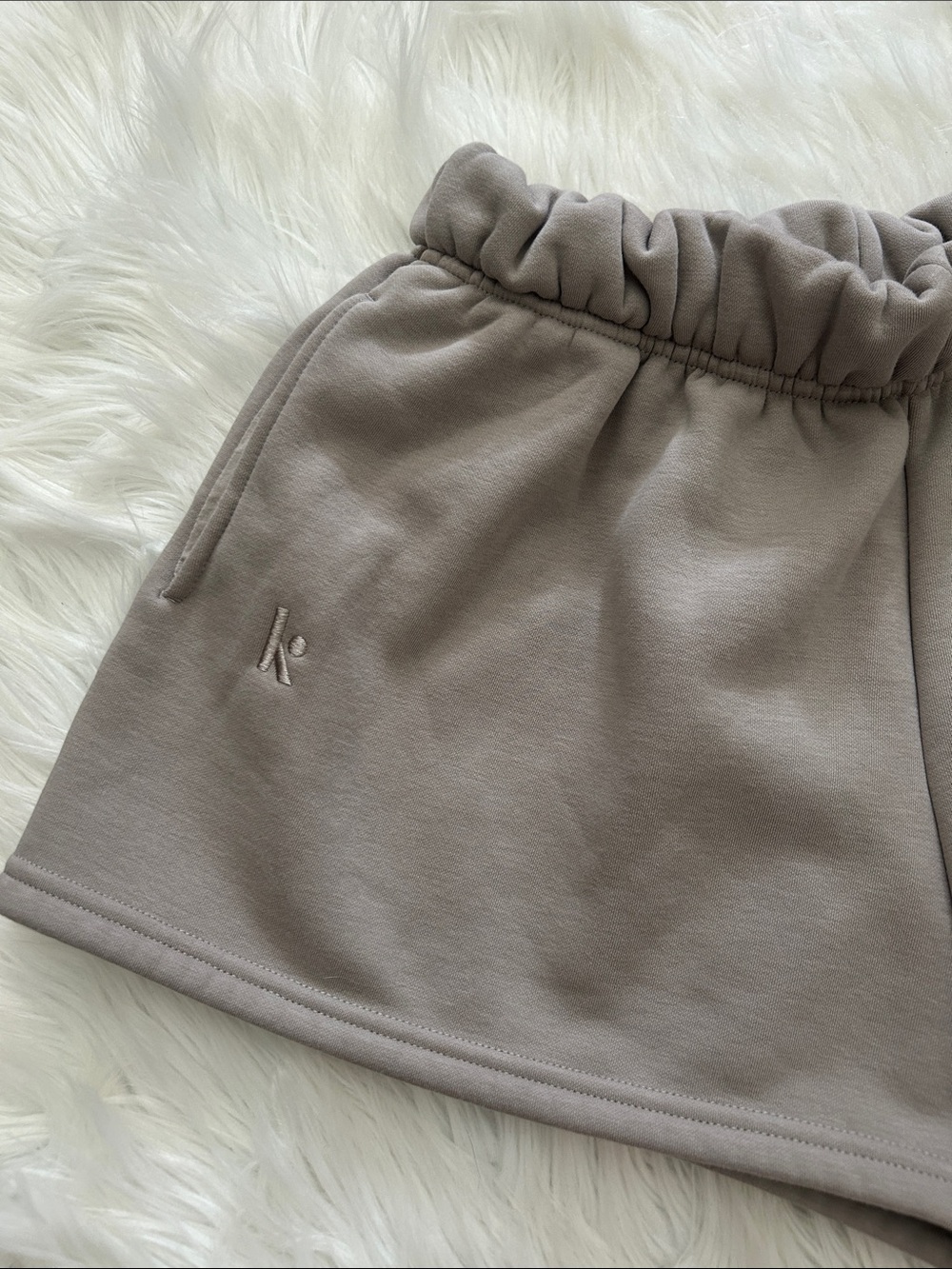 Everyday Taupe Athletic Shorts with Elastic Waist - Picture 2 of 4
